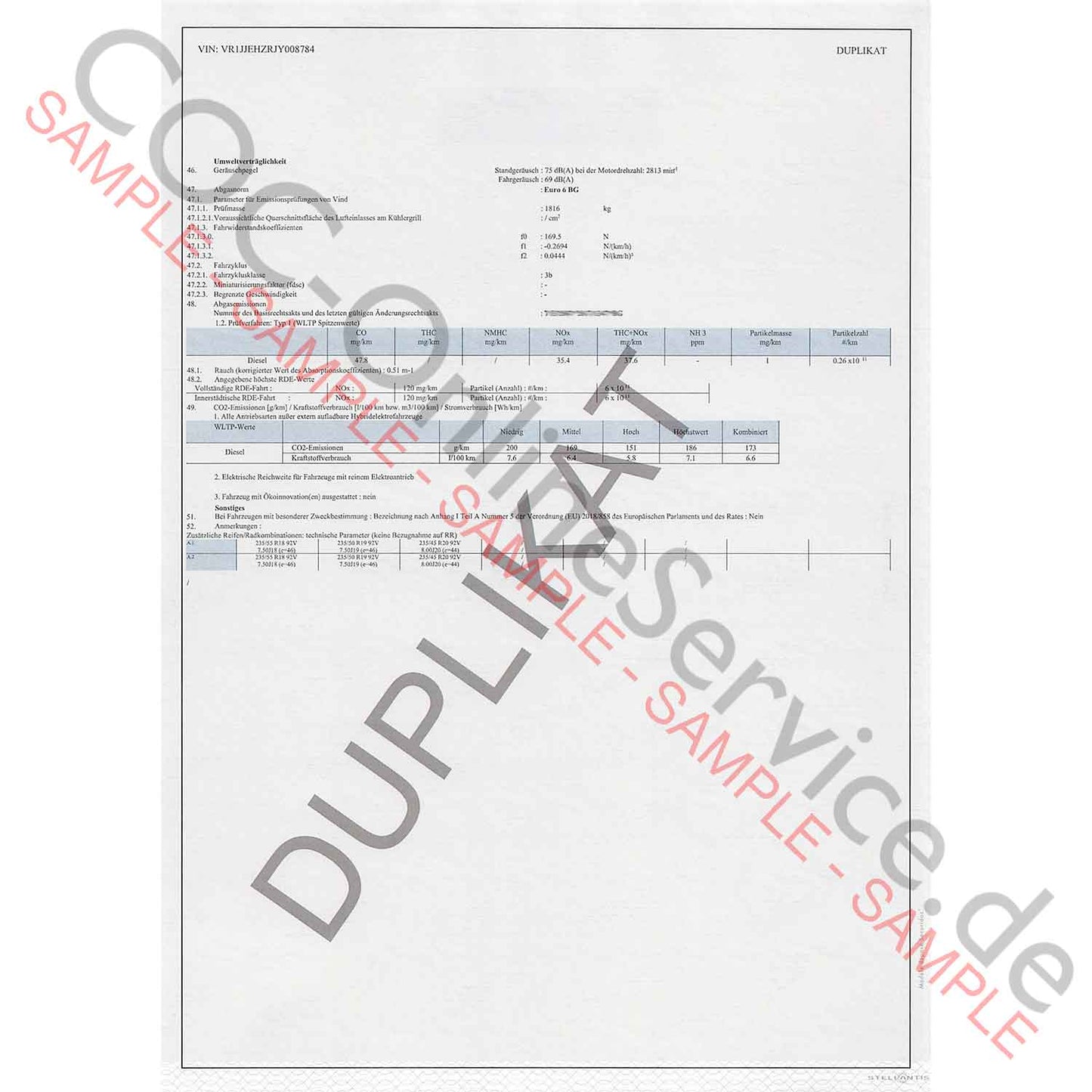 COC dokumenty pro DS Automobiles (Certificate of Conformity)